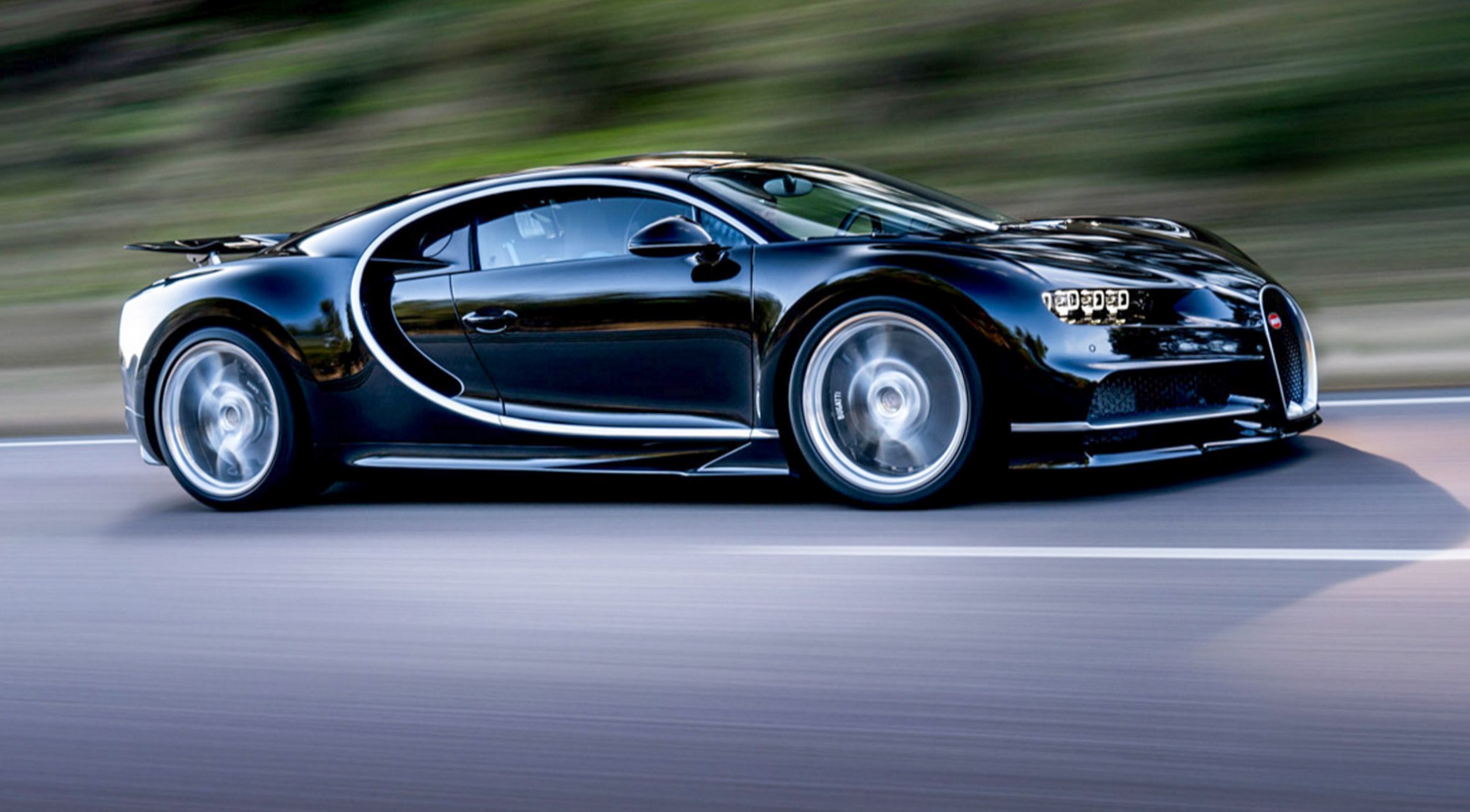 Black Bugatti Chiron on the road