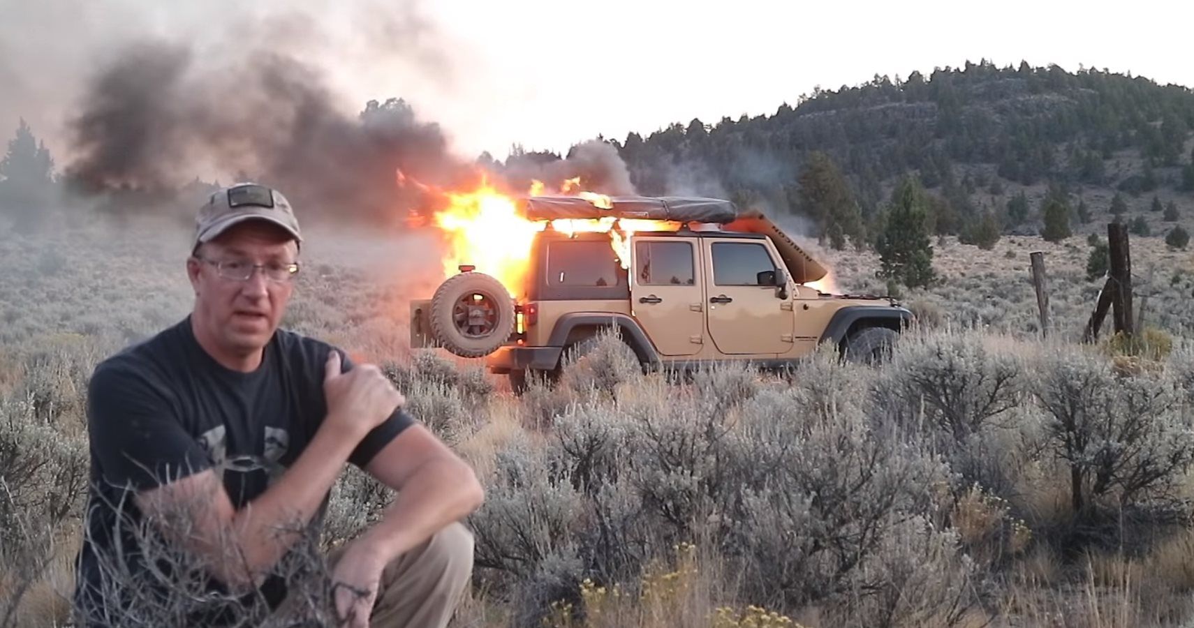 Man Records His Jeep Catching Fire