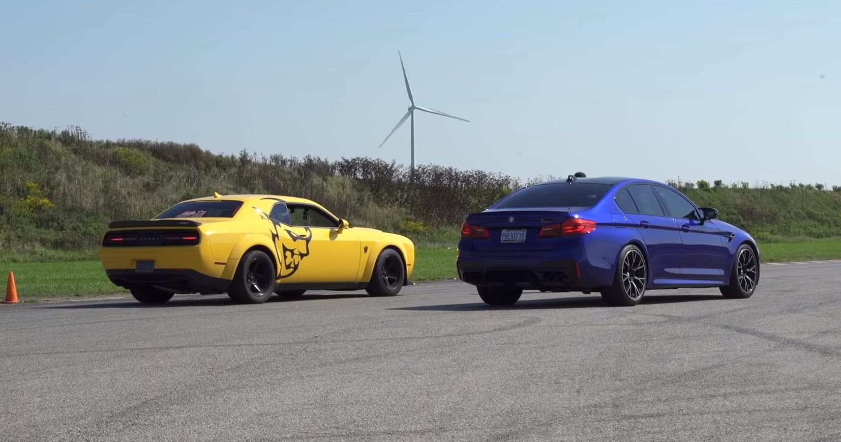 Watch A Dodge Demon Get Completely Destroyed By A BMW M5 Competition In A Drag Race