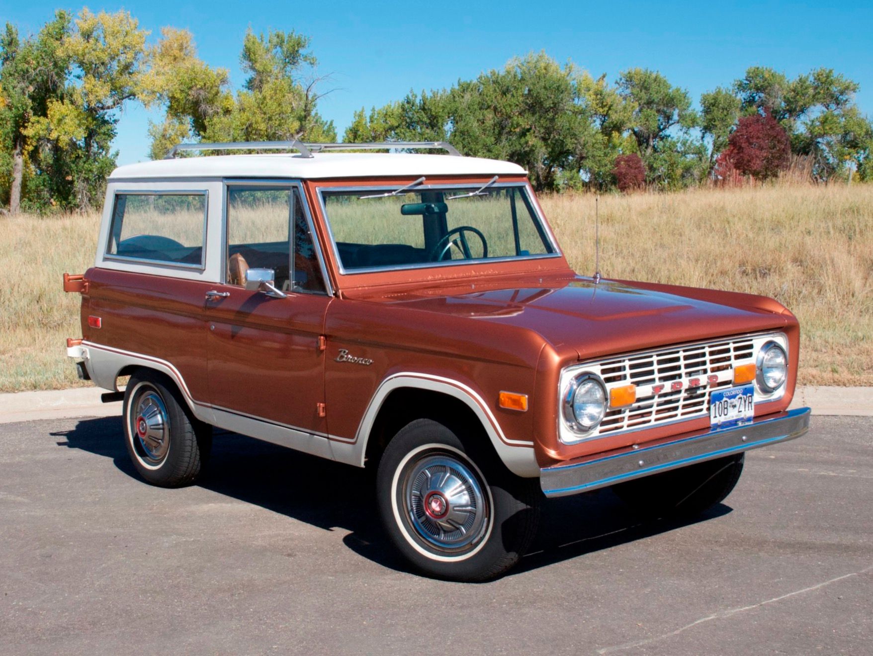 Brown 1974 Ford Bronco _ Front Left Angle