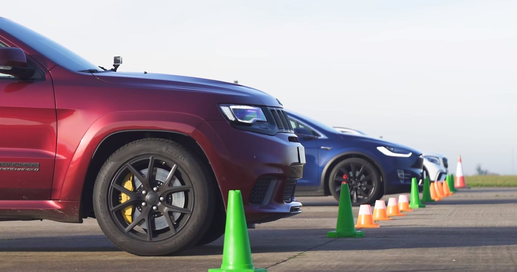 Watch: Jeep Trackhawk Takes On Tesla Model X & AMG GLC 63 In Drag Race Action