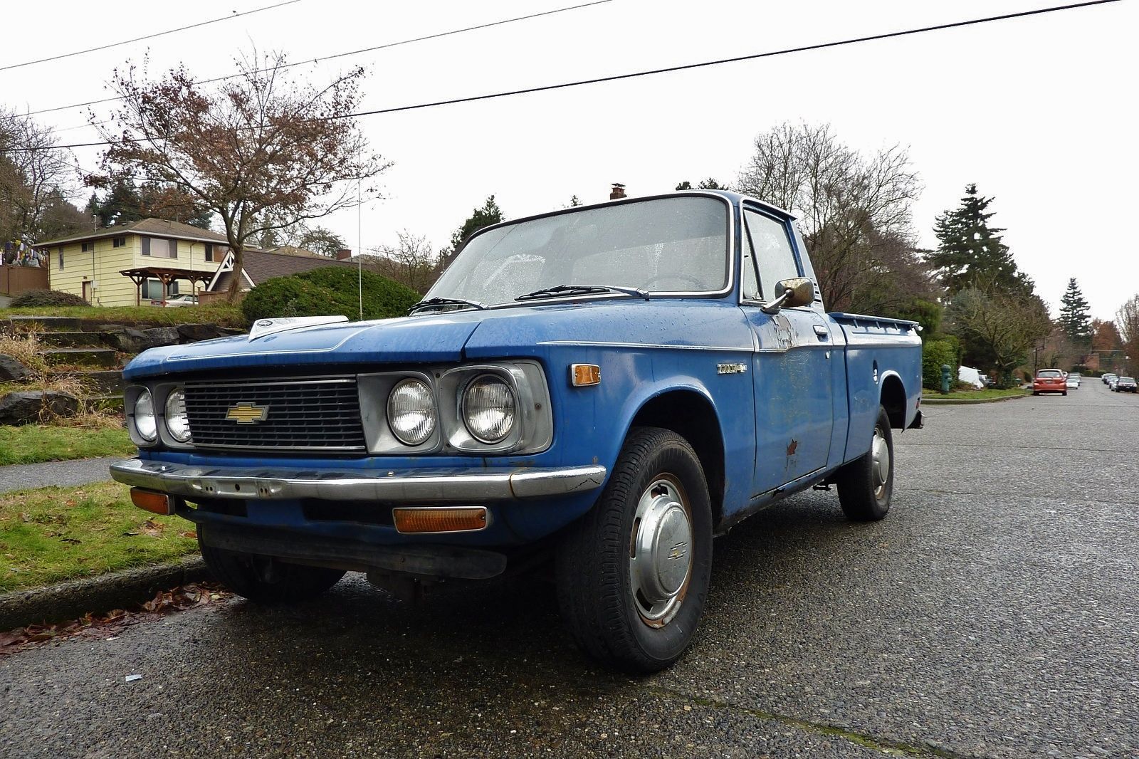 A blue Chevy LUV from 1974, outdoors