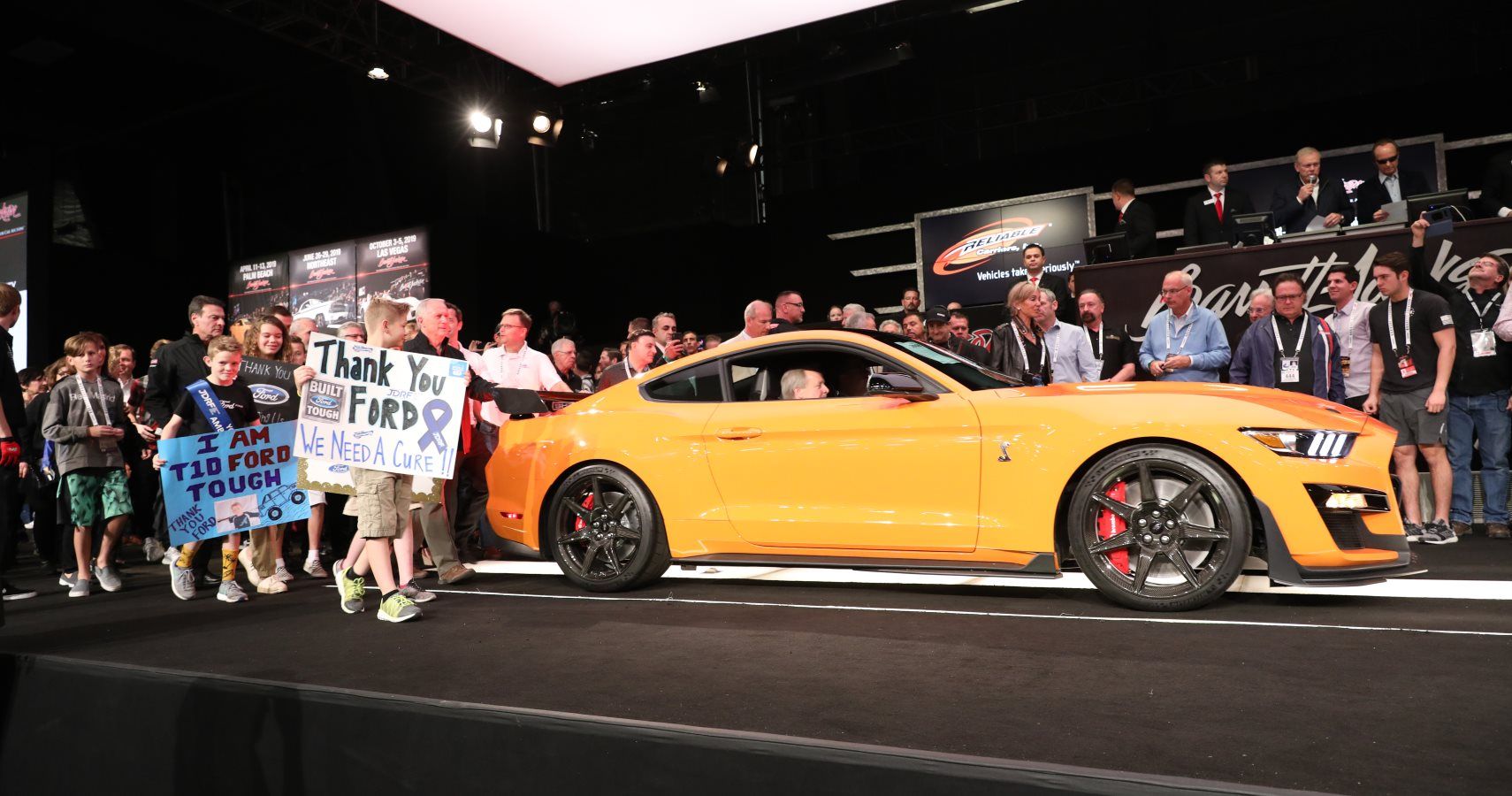 The very first model of the most powerful factory Mustang ever was auctioned for $1.1 million as it goes for the famed muscle car’s biggest win ever – trying to help researchers cure children with type 1 diabetes. Craig Jackson, chairman and CEO of Barrett-Jackson, was the winning bidder.