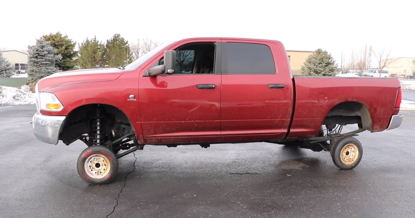 Insane Gearhead Puts Tiny Tires On His Ram Pickup With Hilarious Results