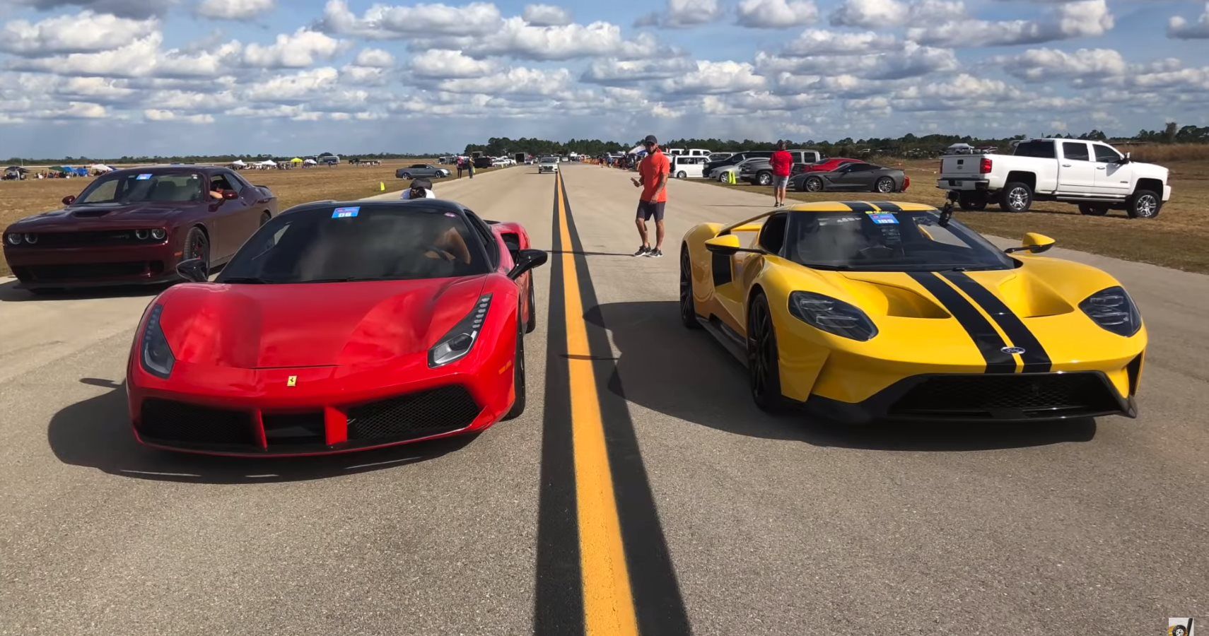Watch A Ferrari 488 Take On A Ford GT In ½-Mile Drag Race Action
