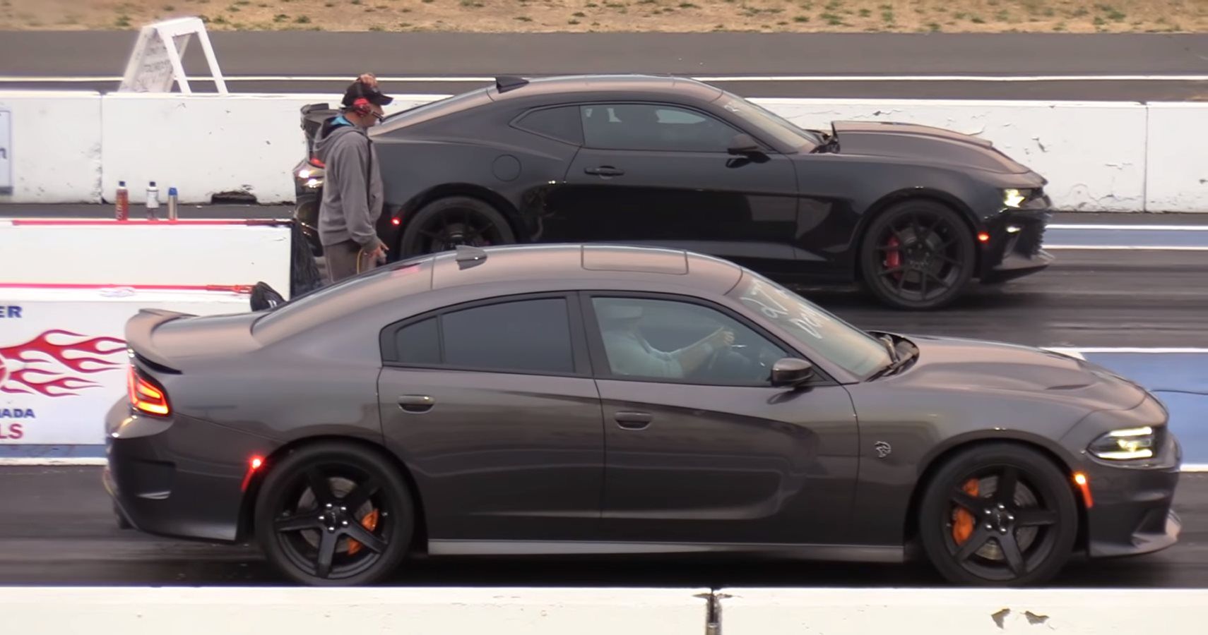 A Tuned Chevy Camaro SS Takes On Dodge Charger Hellcat In Drag Race Action