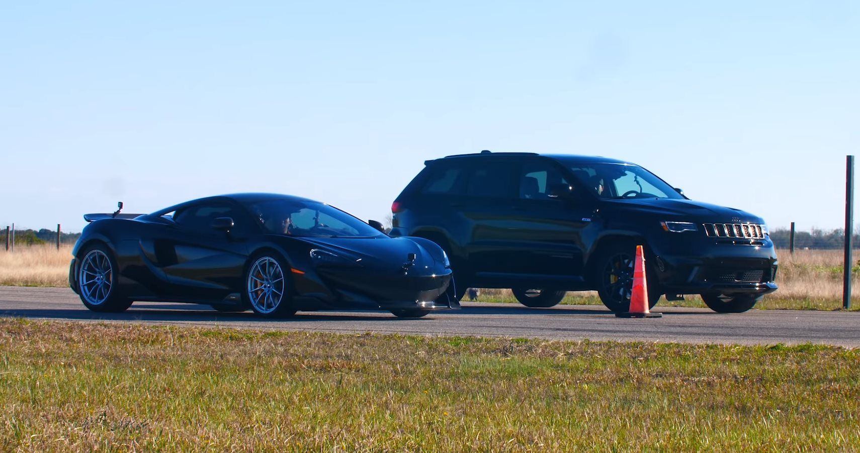 Watch A McLaren 600LT Take On A 1000 HP Jeep Trackhawk In Drag Race Action