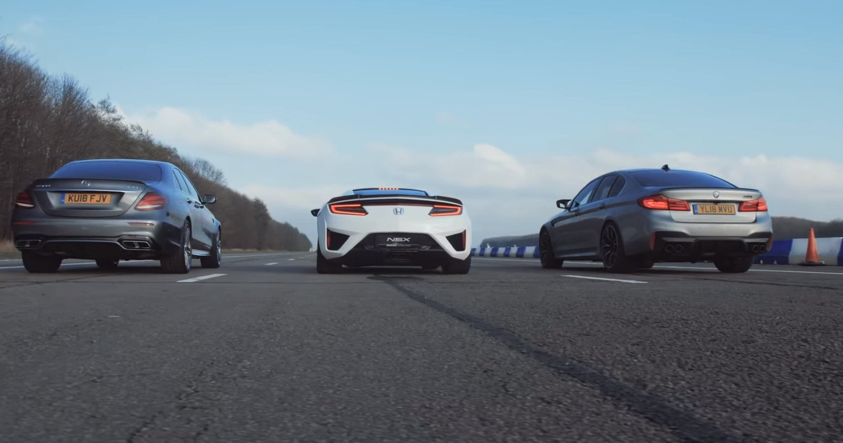 A Honda NSX Takes On BMW M5 And Mercedes-AMG E63 S In Drag Race Action