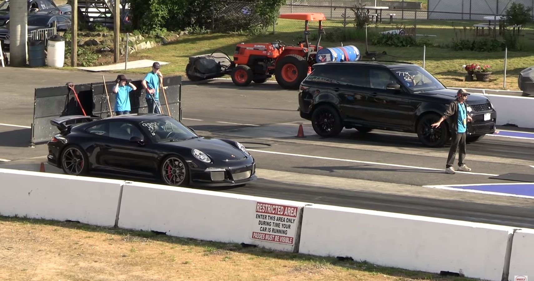 A Porsche 911 GT3 Takes On A Range Rover Sport SVR and Mercedes CLS500 In Quarter-Mile Action