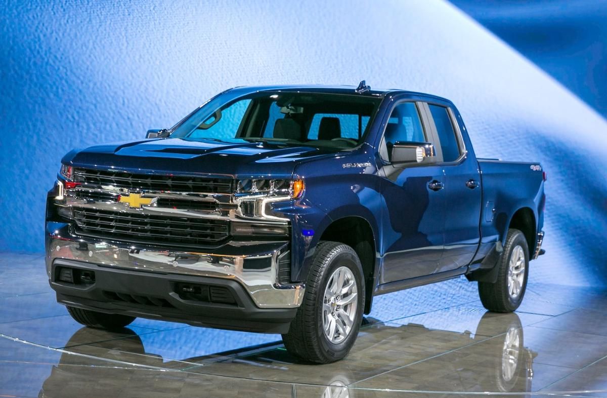 The 2019 Chevrolet Silverado 1500 LT on display Monday, January 15, 2018 at the North American International Auto Show in Detroit, Michigan. The LT features chrome accents on the bumpers, front grille and mirror caps, Chevrolet bowtie in the grille, LED reflector headlamps and signature daytime running lights. The interior features an 8-inch color touch screen and available leather seating surfaces. (Photo by John F. Martin for Chevrolet)