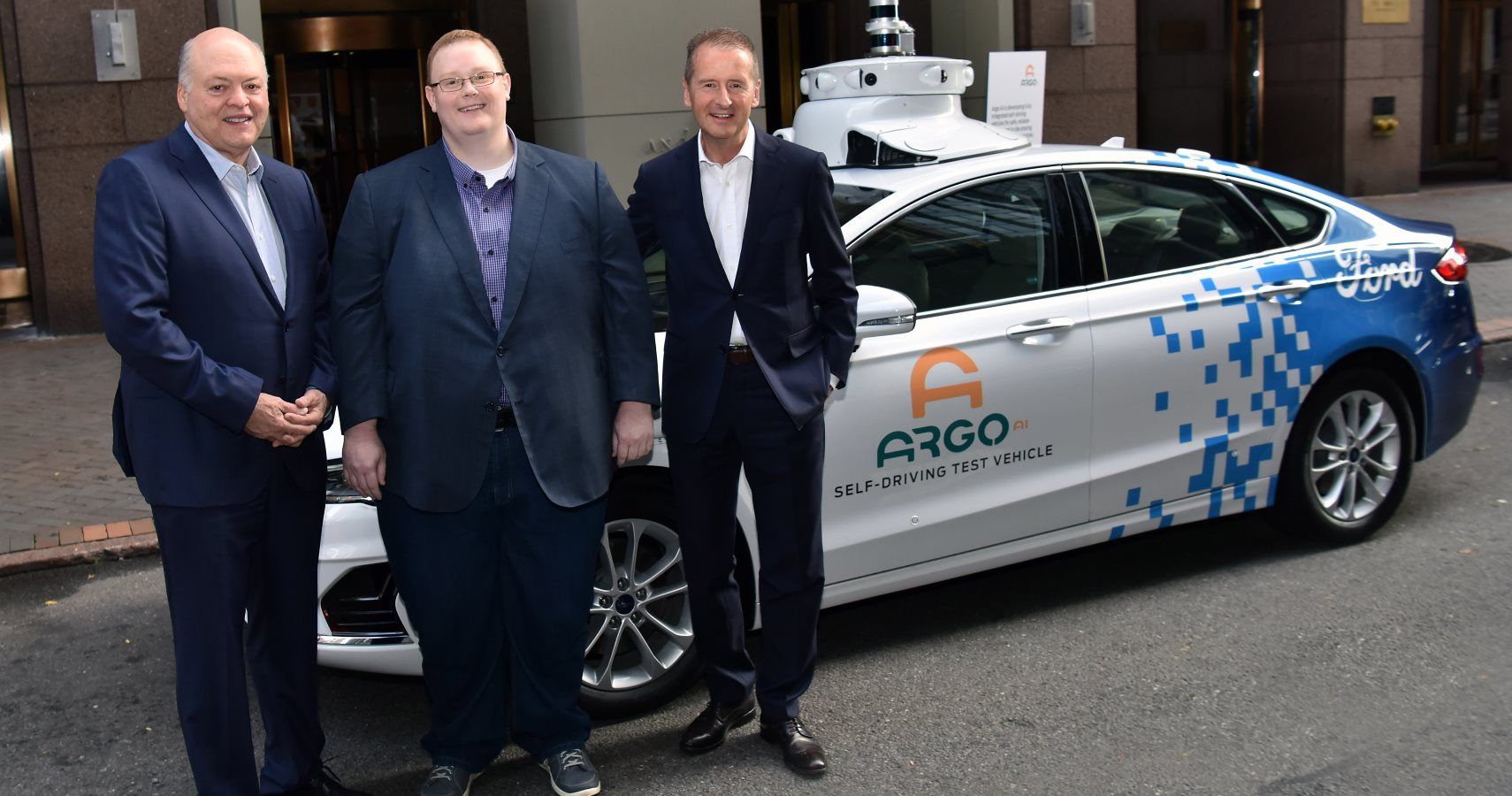 Ford President and CEO Jim Hackett, Argo AI CEO Bryan Salesky and Volkswagen CEO Dr. Herbert Diess 