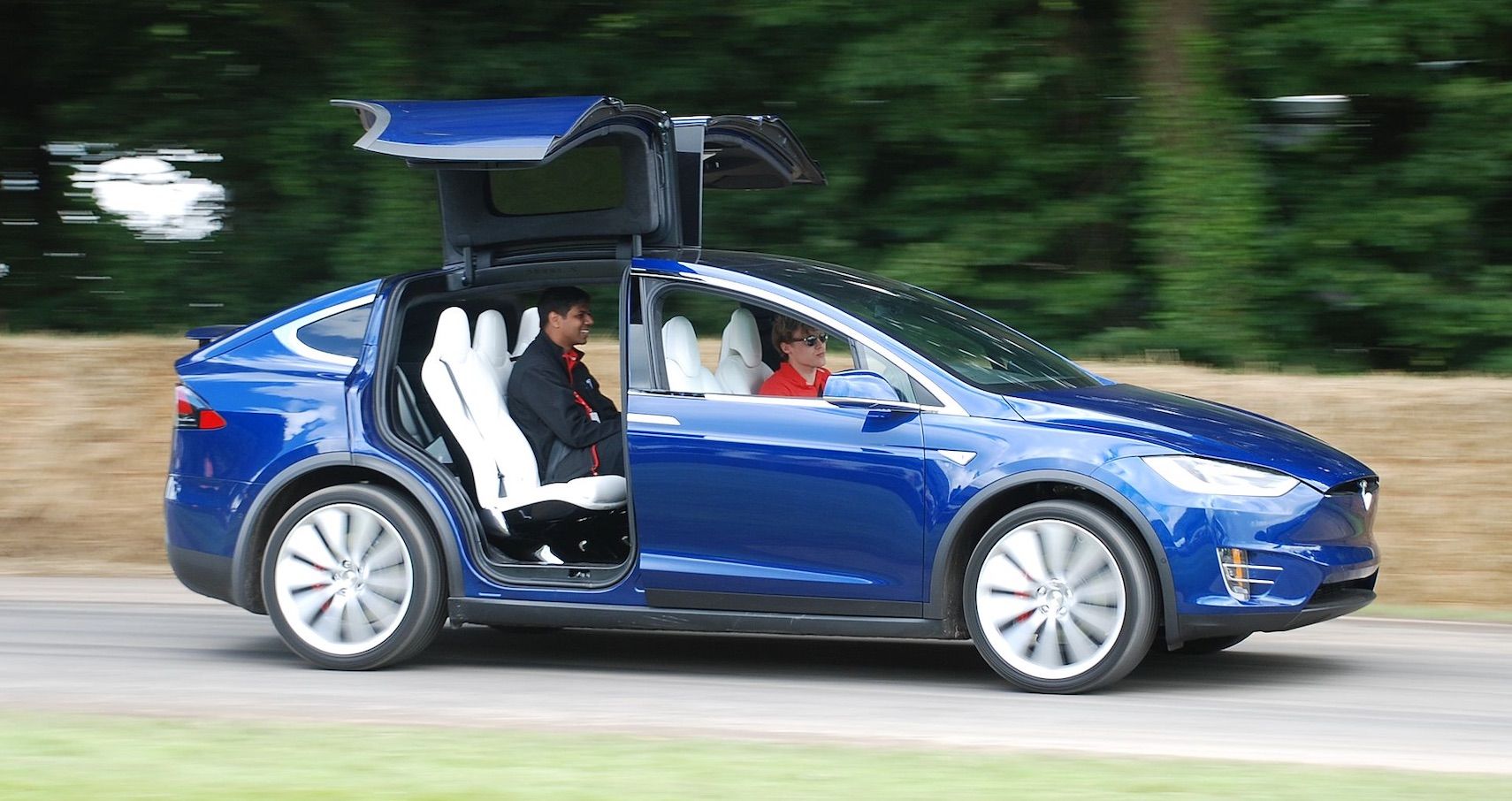 Tesla Model X with the falcon wings up