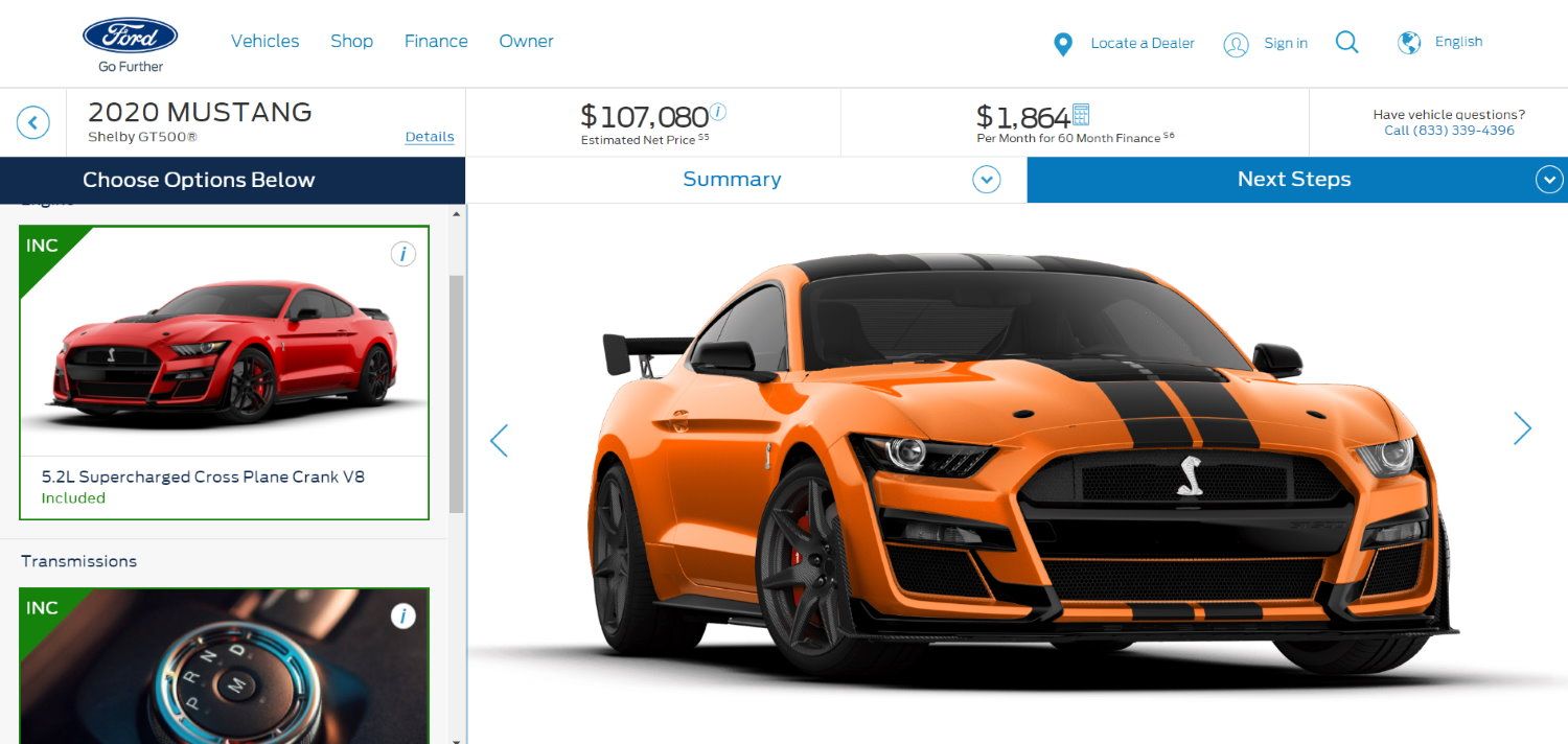 Ford Configurator Reveals Most Expensive Mustang GT500 Now Priced At 107K