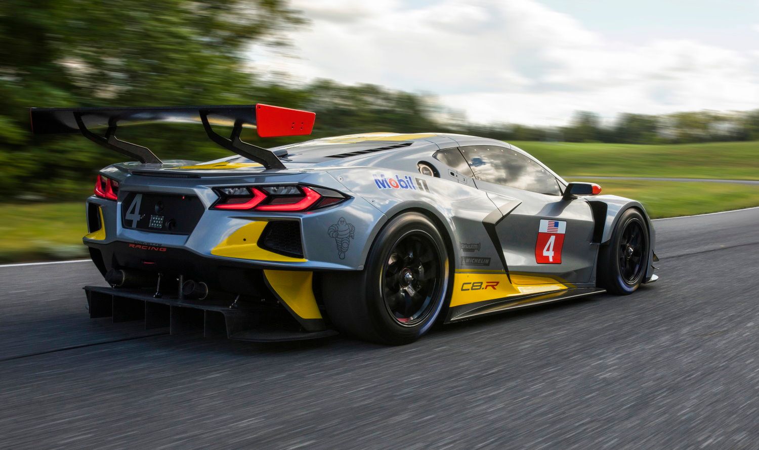 The Corvette C8.R is Chevy???s first mid-engine GTLM race car. The No. 4 car dons a new silver livery, inspired by the color of iconic Corvette concepts. The No. 3 car will feature a traditional yellow color scheme with silver accents.