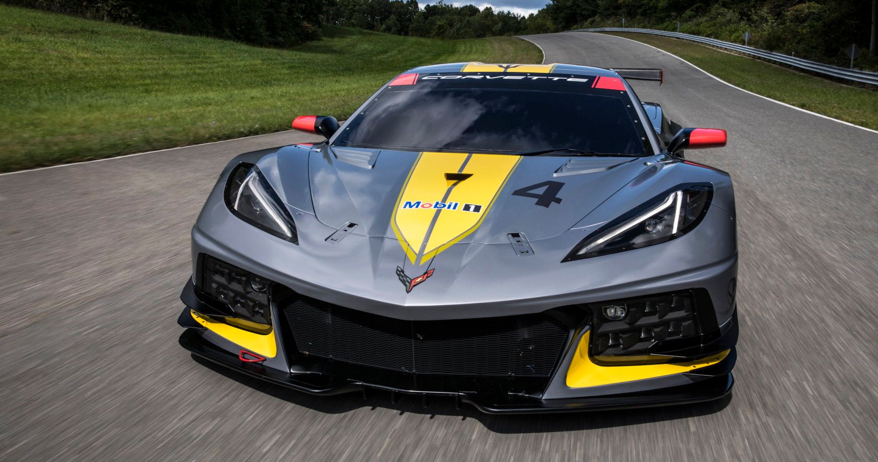 The Corvette C8.R is Chevy???s first mid-engine GTLM race car. The No. 4 car dons a new silver livery, inspired by the color of iconic Corvette concepts. The No. 3 car will feature a traditional yellow color scheme with silver accents.