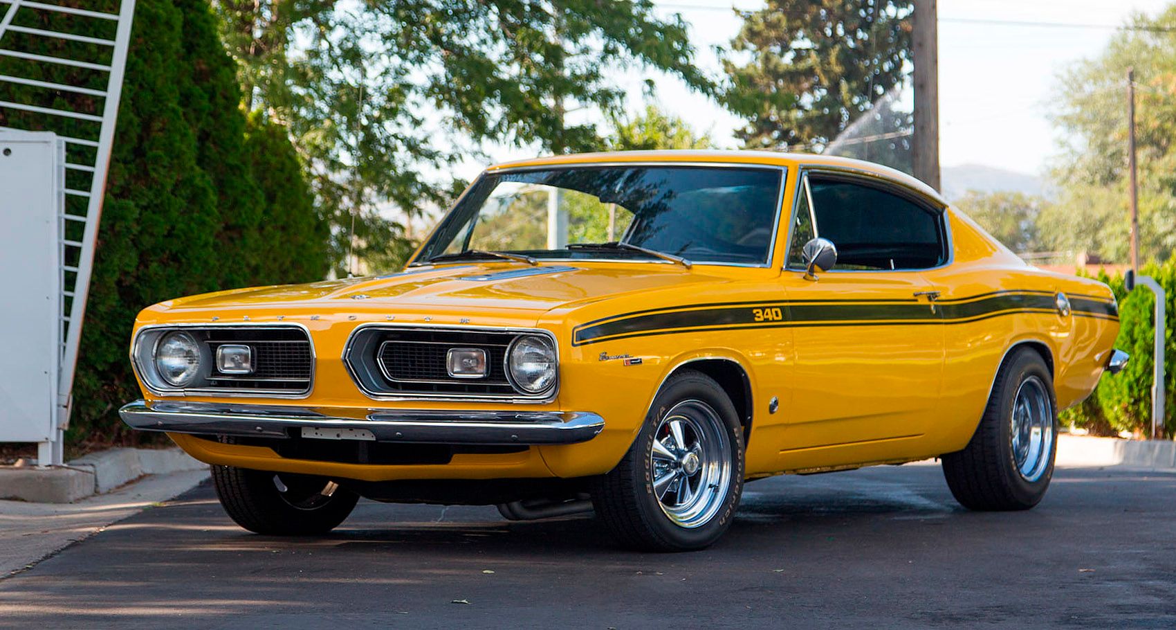 Yellow 1967 Plymouth Barracuda Parked