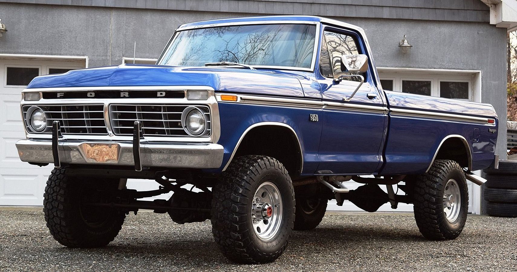 Blue 1974 Ford F-250 Highboy Front View