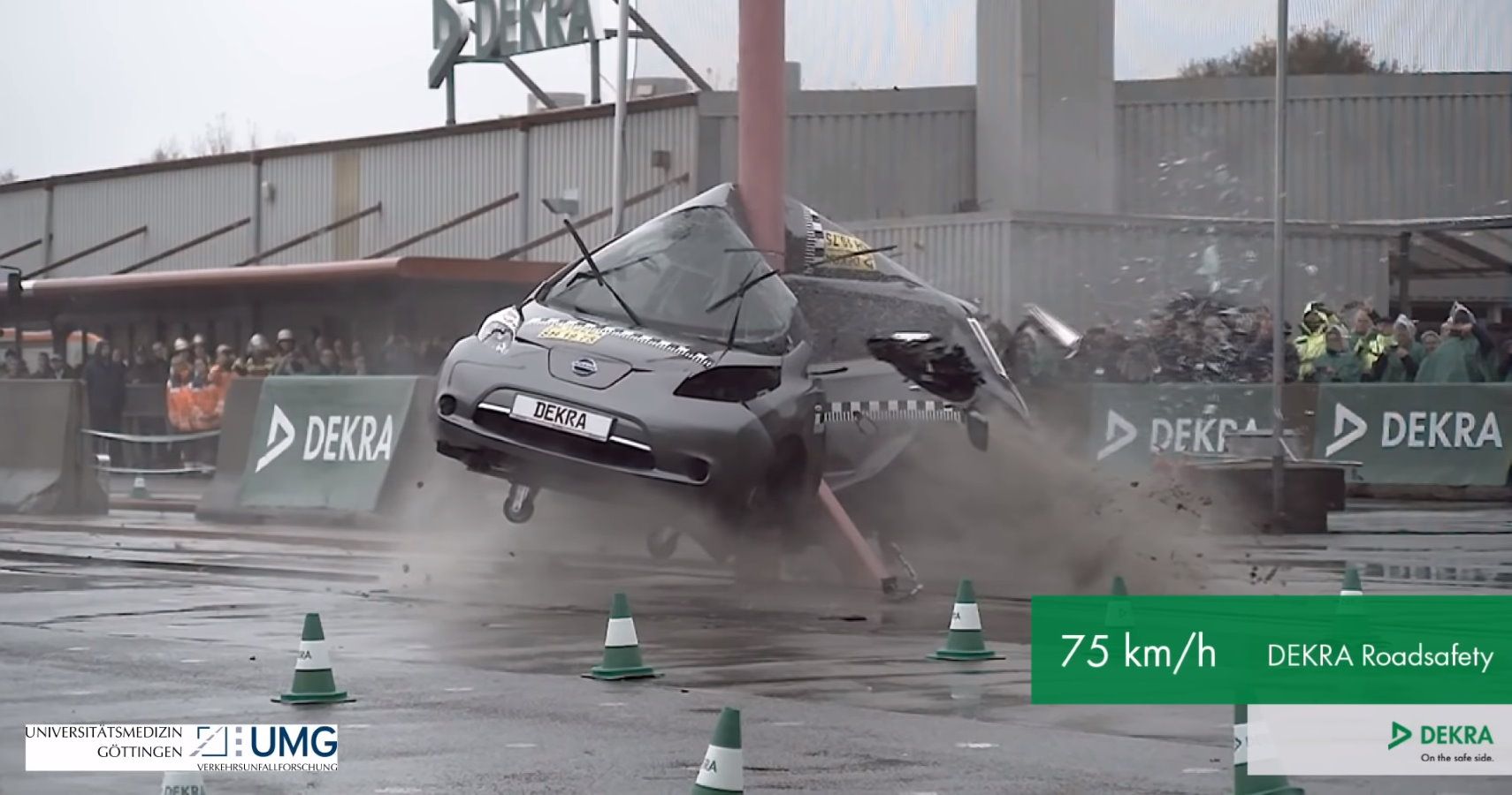 Watch A Nissan Leaf Wrap Around A Pole In Crash Test Video