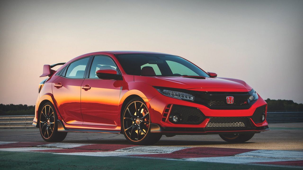 Bright red 2019 Honda Civic Type R on the track