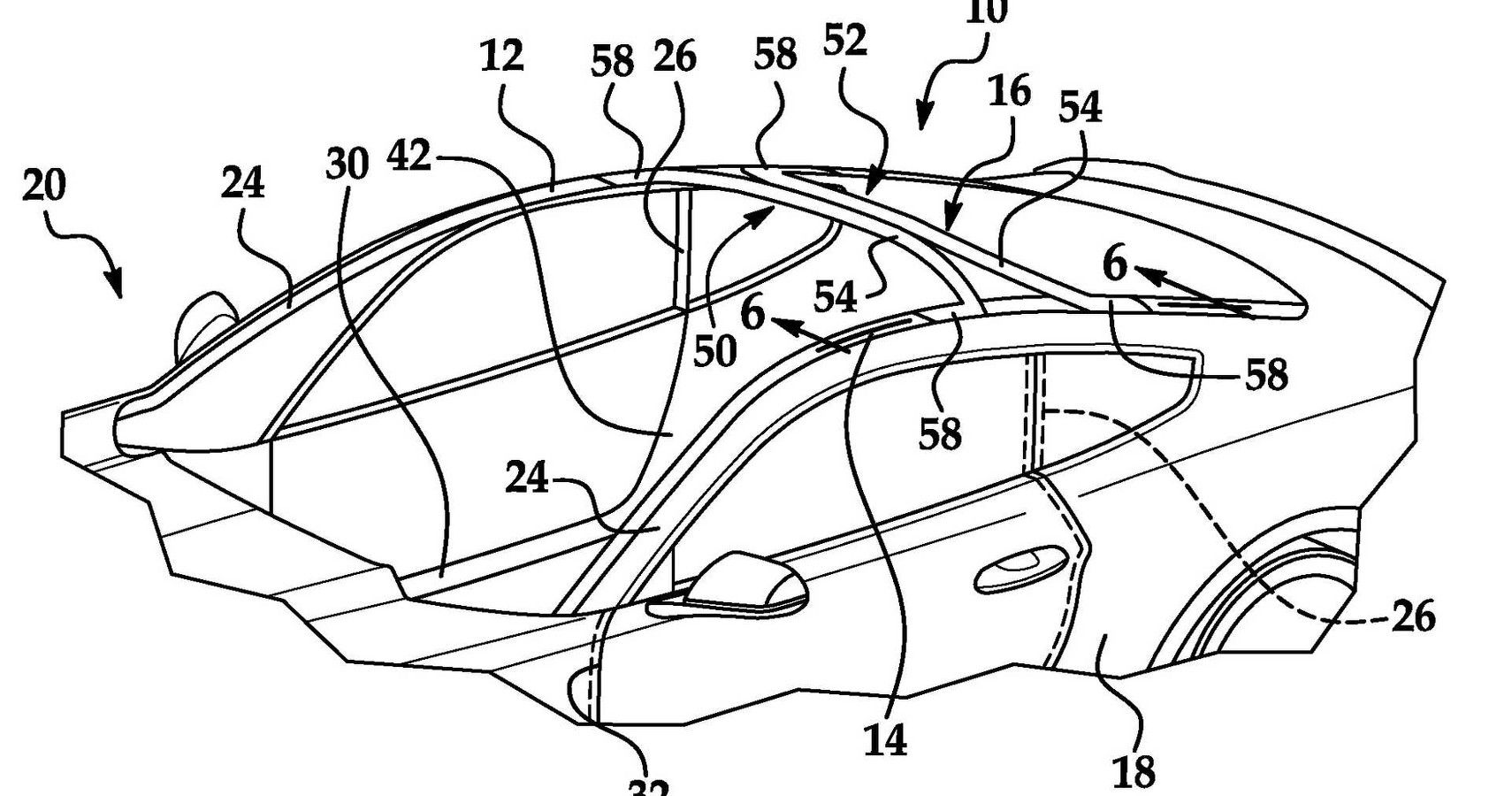 The Ford windshield patent shows 'roof bow' strengthening