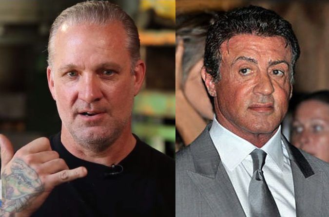 Close up pictures of Jesse James and Sylvester Stallone