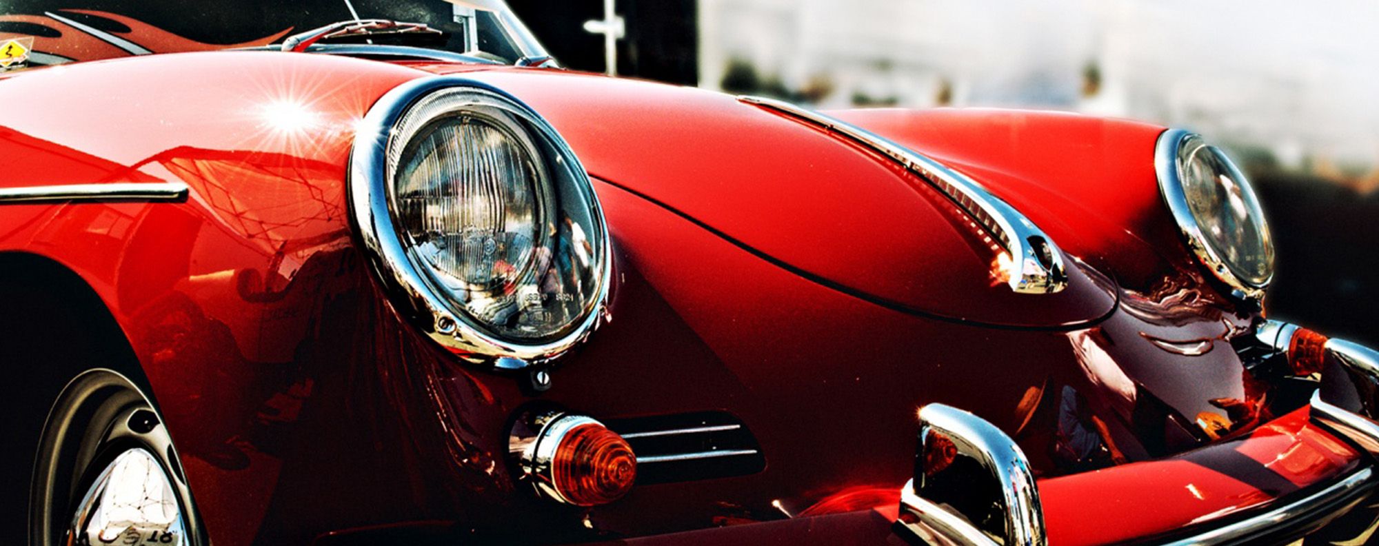 Front view of red classic car