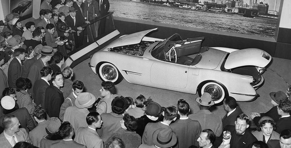 1953 Corvette motorama display with engineers