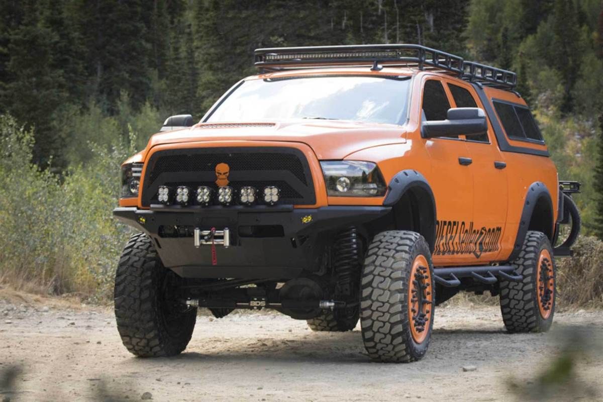 Orange adventure truck customized by the Diesel Brothers