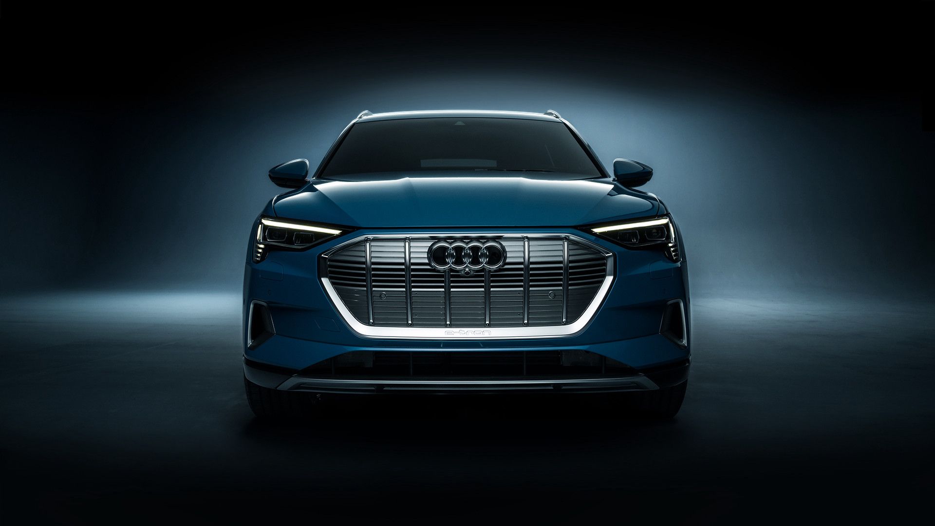 2020 blue Audi E-Tron front view