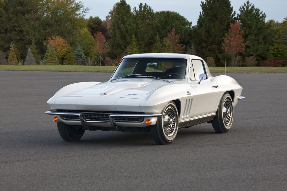 1966 White Chevrolet Corvette 427 Sting Ray with Trees Background