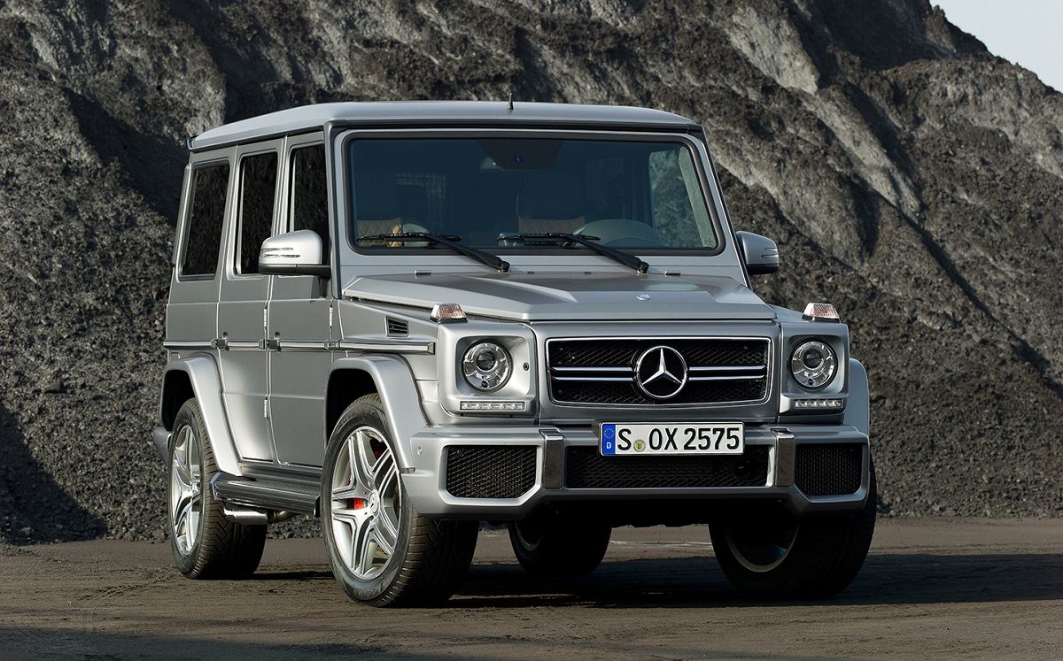 Silver Mercedes-Benz G65 AMG Parked Front 3/4 View