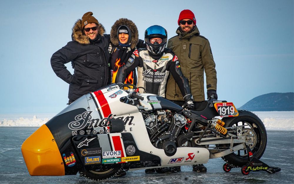 IndianxWorkhorse Appaloose motorcycle racing team at Lake Baikal in Russia