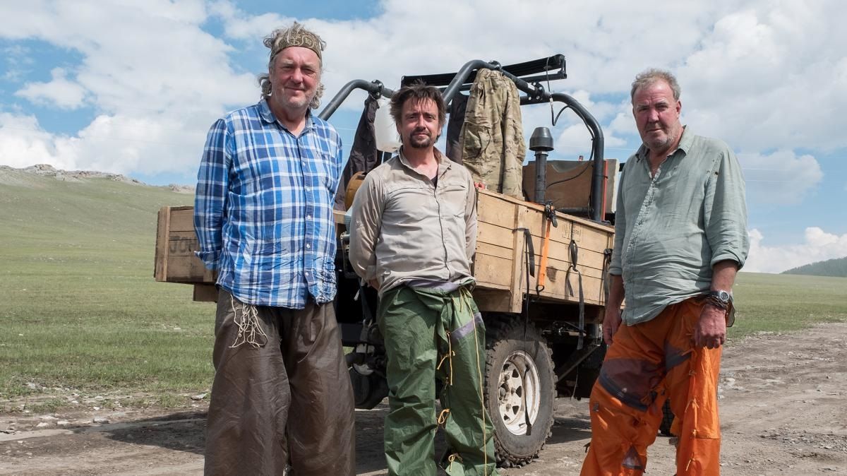 Jeremy Clarkson, James May and Richard Hammond pictured during filming for Top Gear 