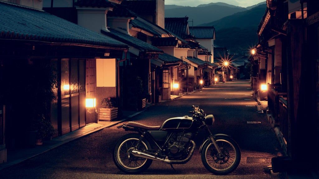 japanese street with vintage motoryclce