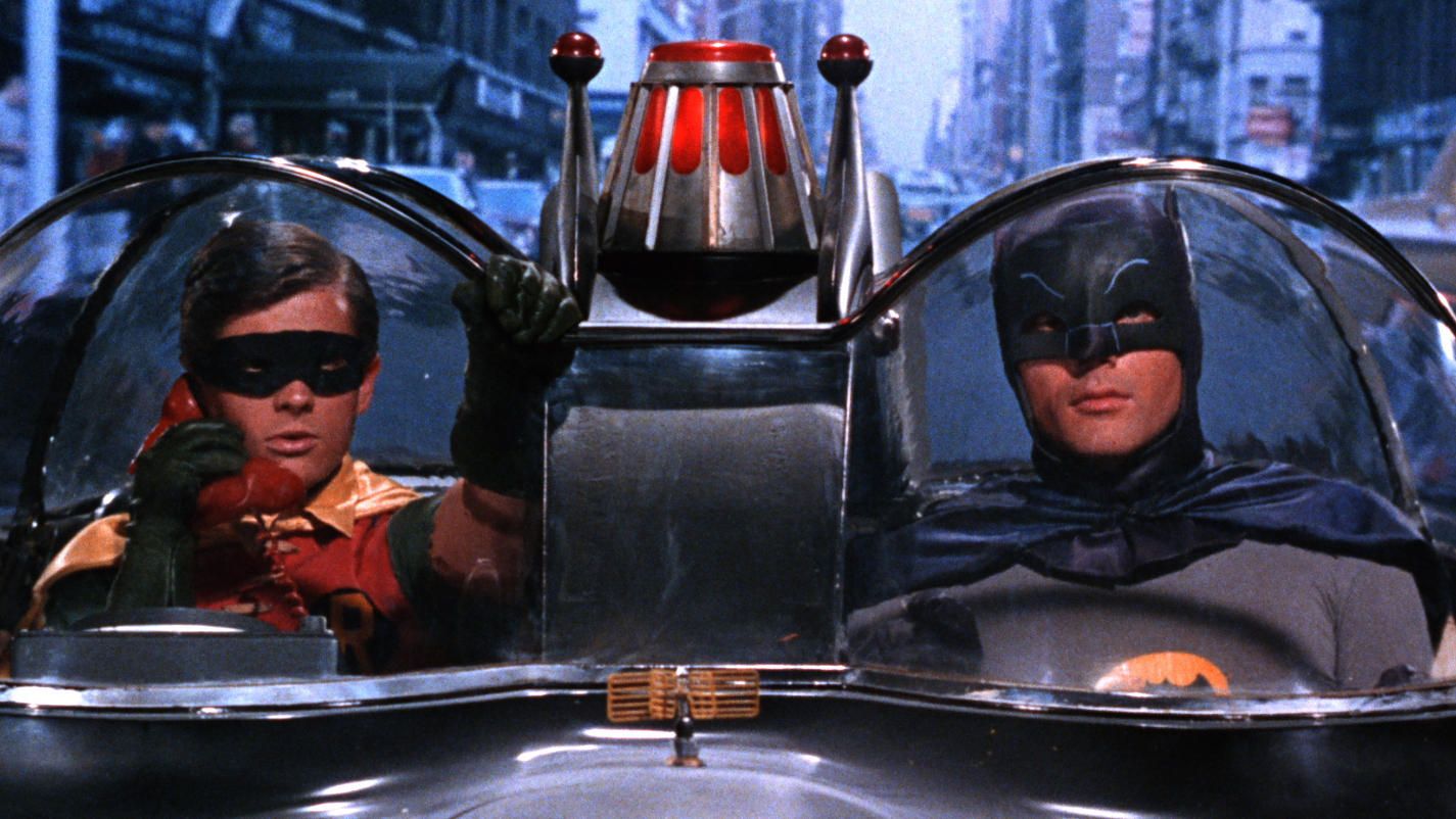 1960s Batman and Robin inside Batmobile
