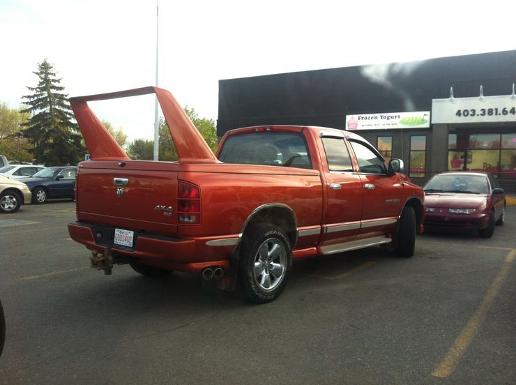 Dodge truck with giant spoiler wing