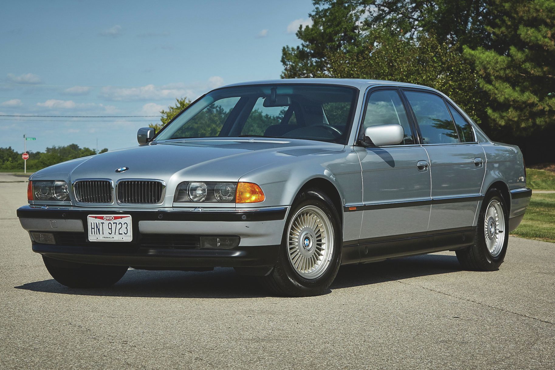 The 1997 BMW 750iL has an aggressive stance