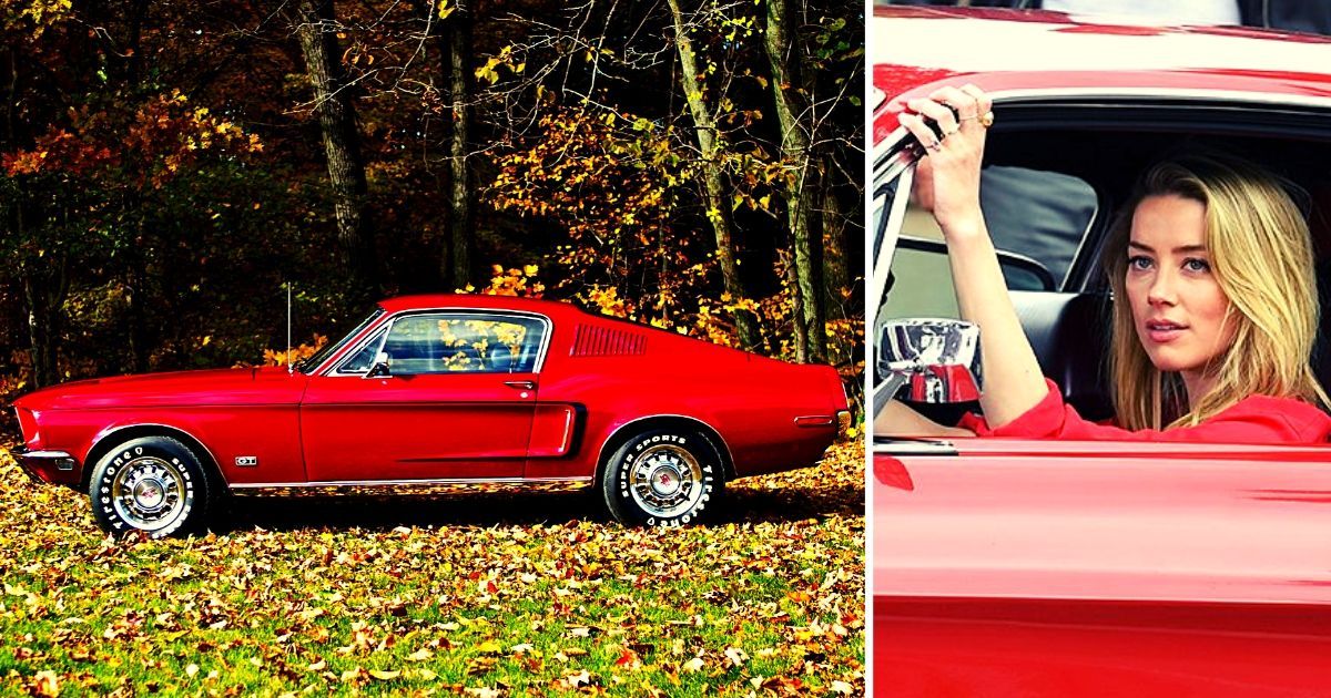 Amber Heard 1968 Ford Mustang Red Muscle Car