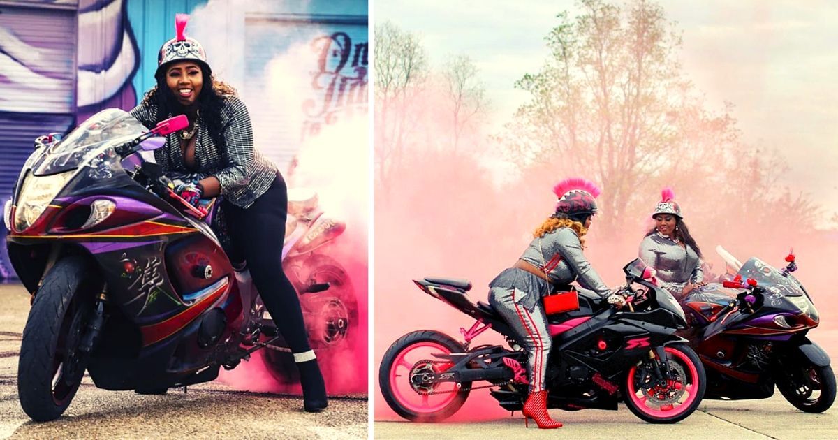 Caramel Curves All Female motorcycle club New Orleans riding pink burnout