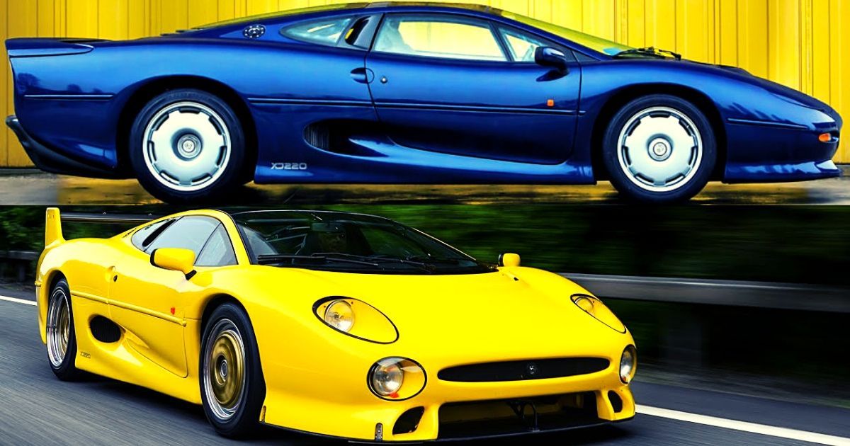 Jaguar XJ220 race car sportscar yellow and blue