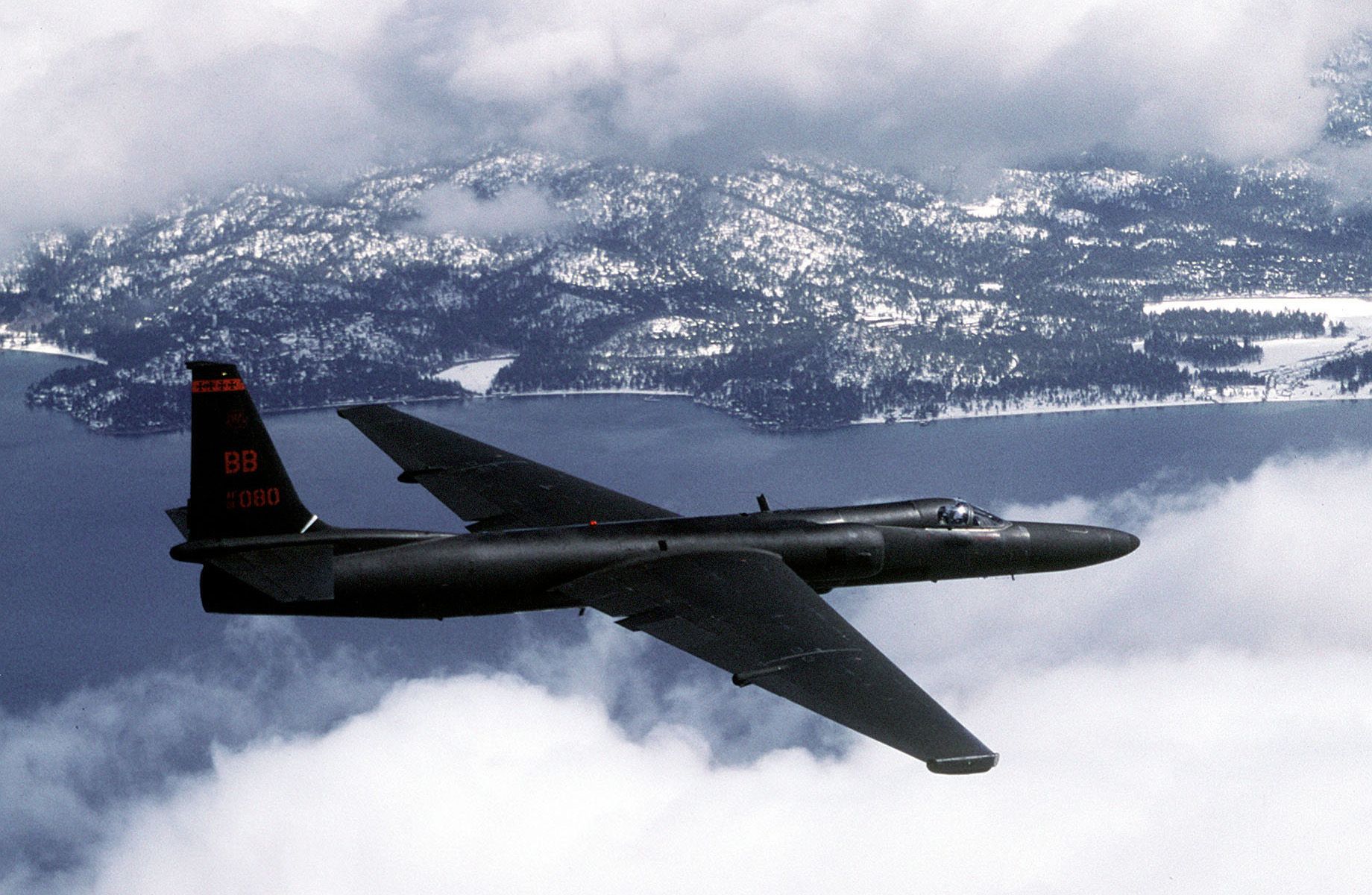 A Lockheed U-2S cuts through the clouds