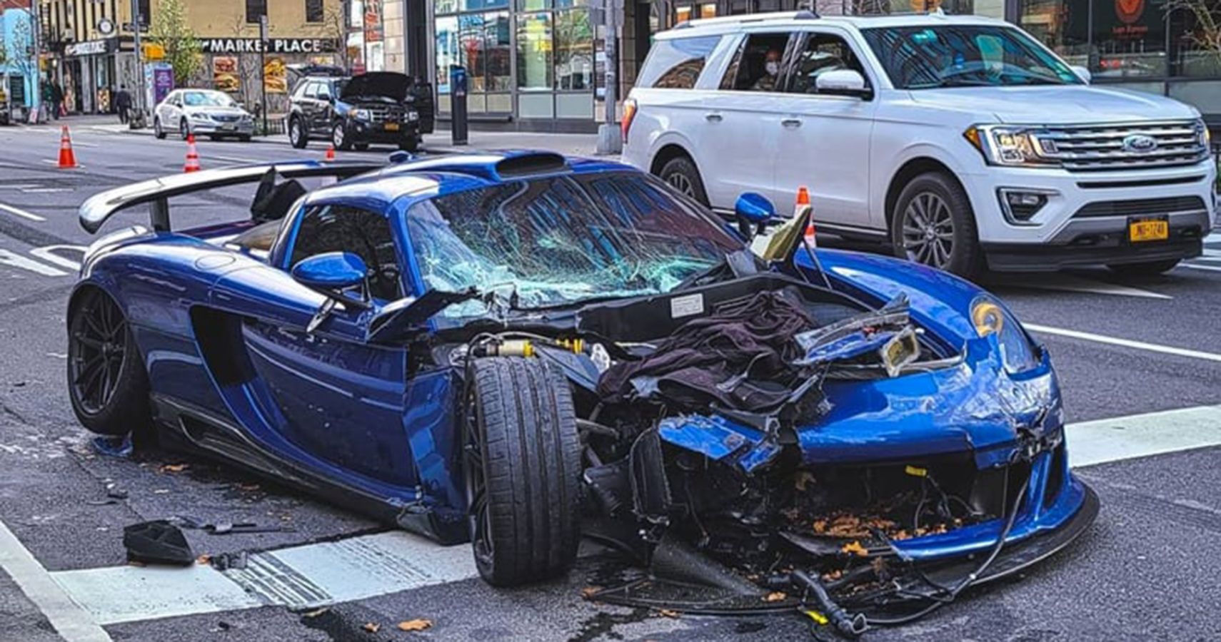 blue car crash new york city