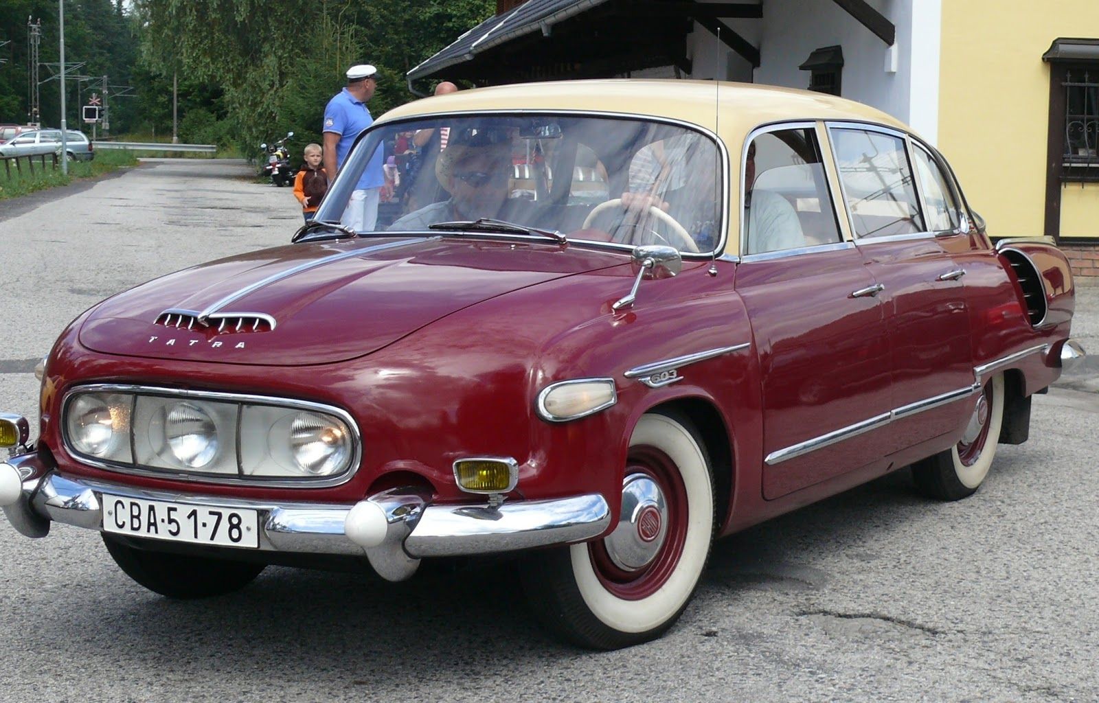 TWo-tone 1956 Tatra 603 with wide whitewall tires