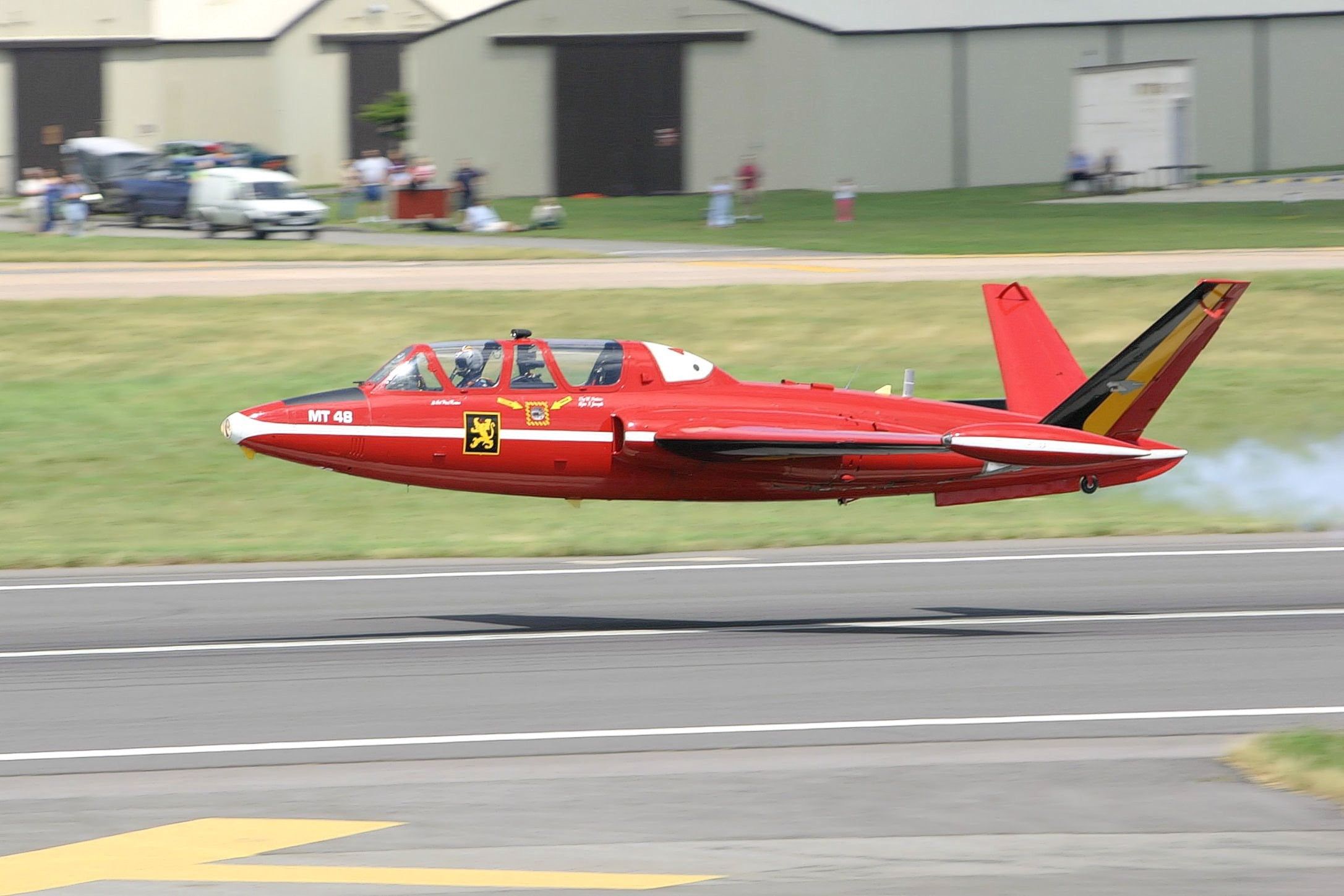 An image of the Fouga Magister low fly by