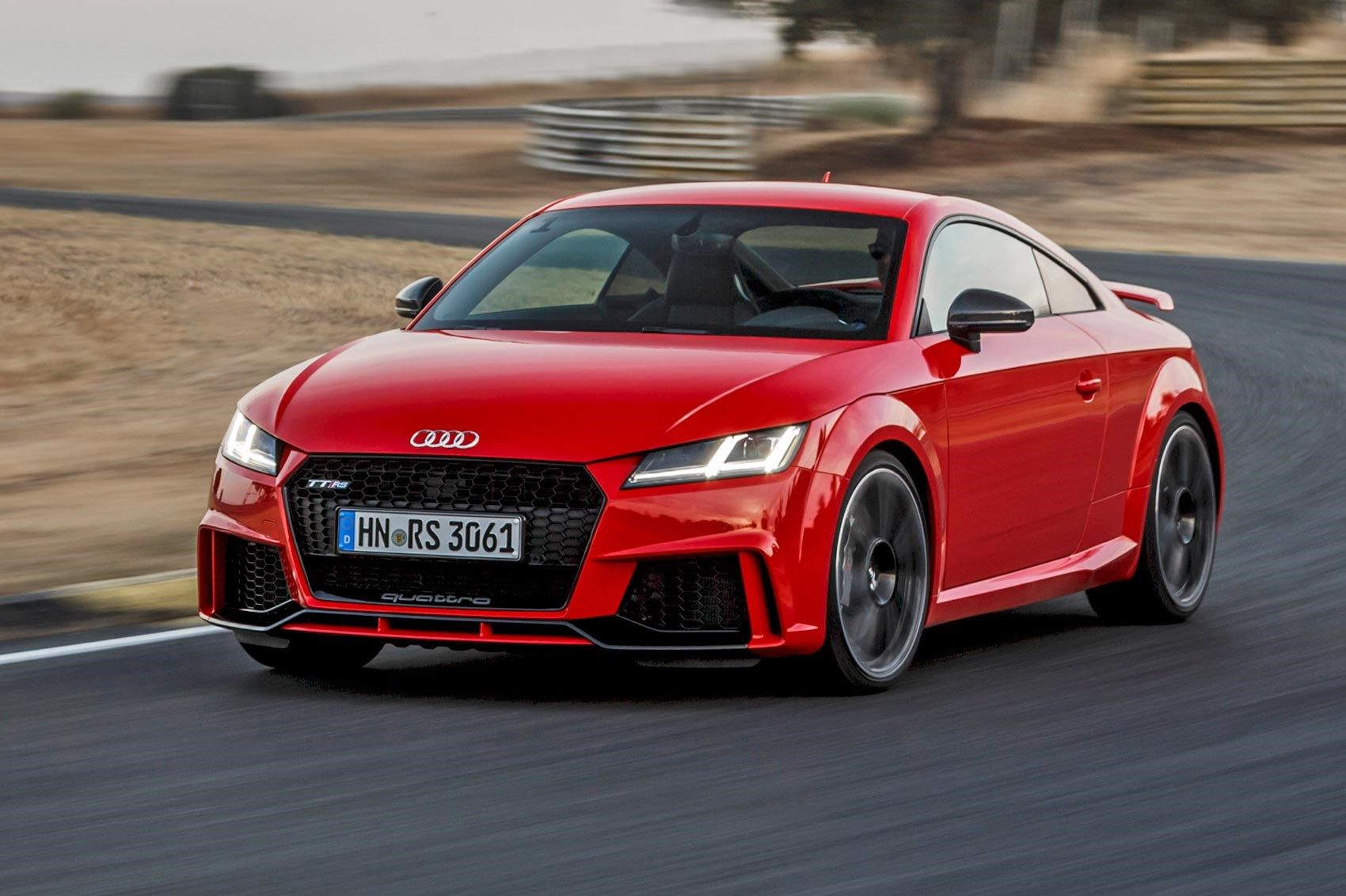 Catalunya Red 2016 Audi TT RS while driving on a race track
