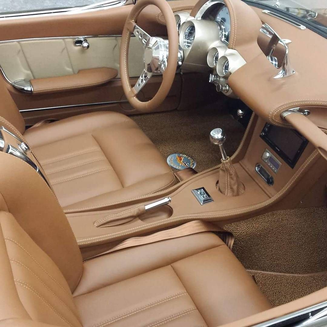 1958 Corvette interior job. auto upholstery grey with brown and tan