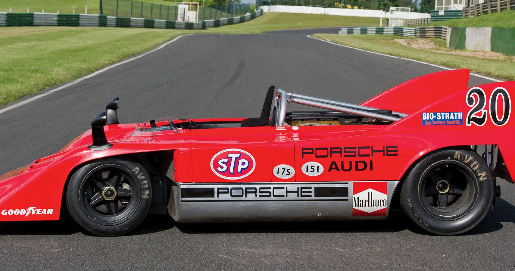 The car is a replica of the STP sponsored 917/10 that first contested Can Am