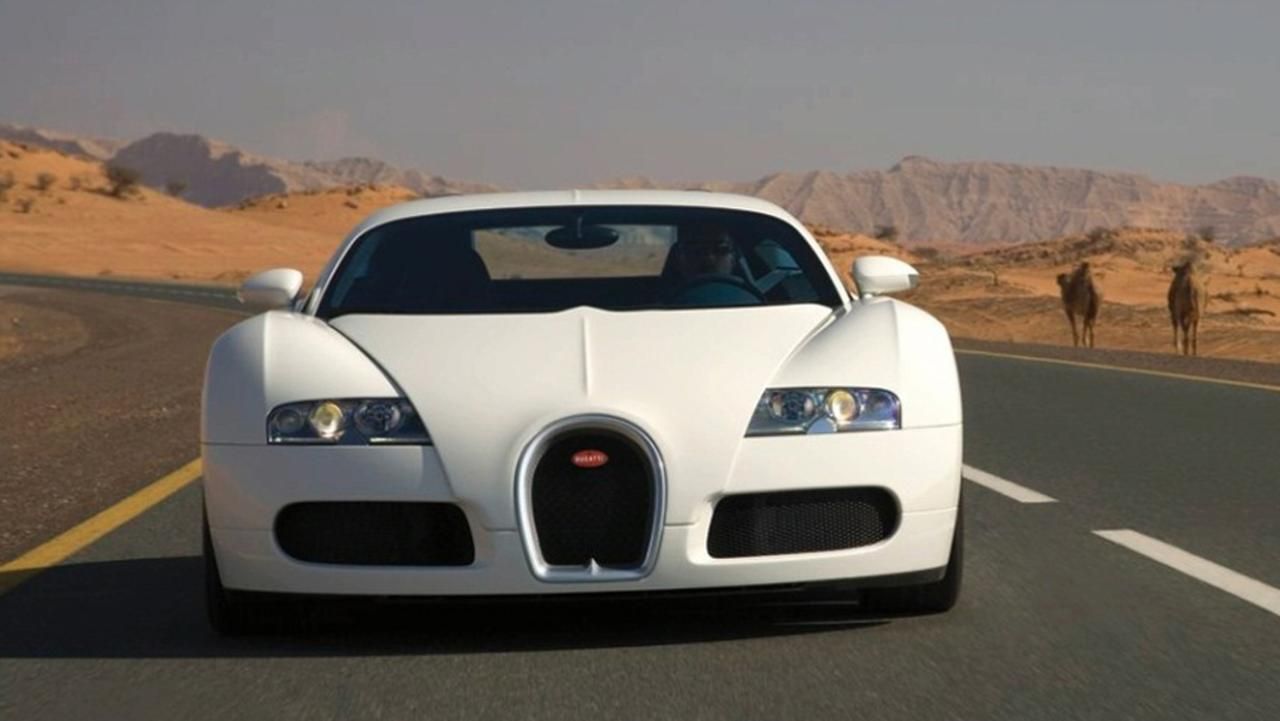 White Bugatti Veryon in a desert