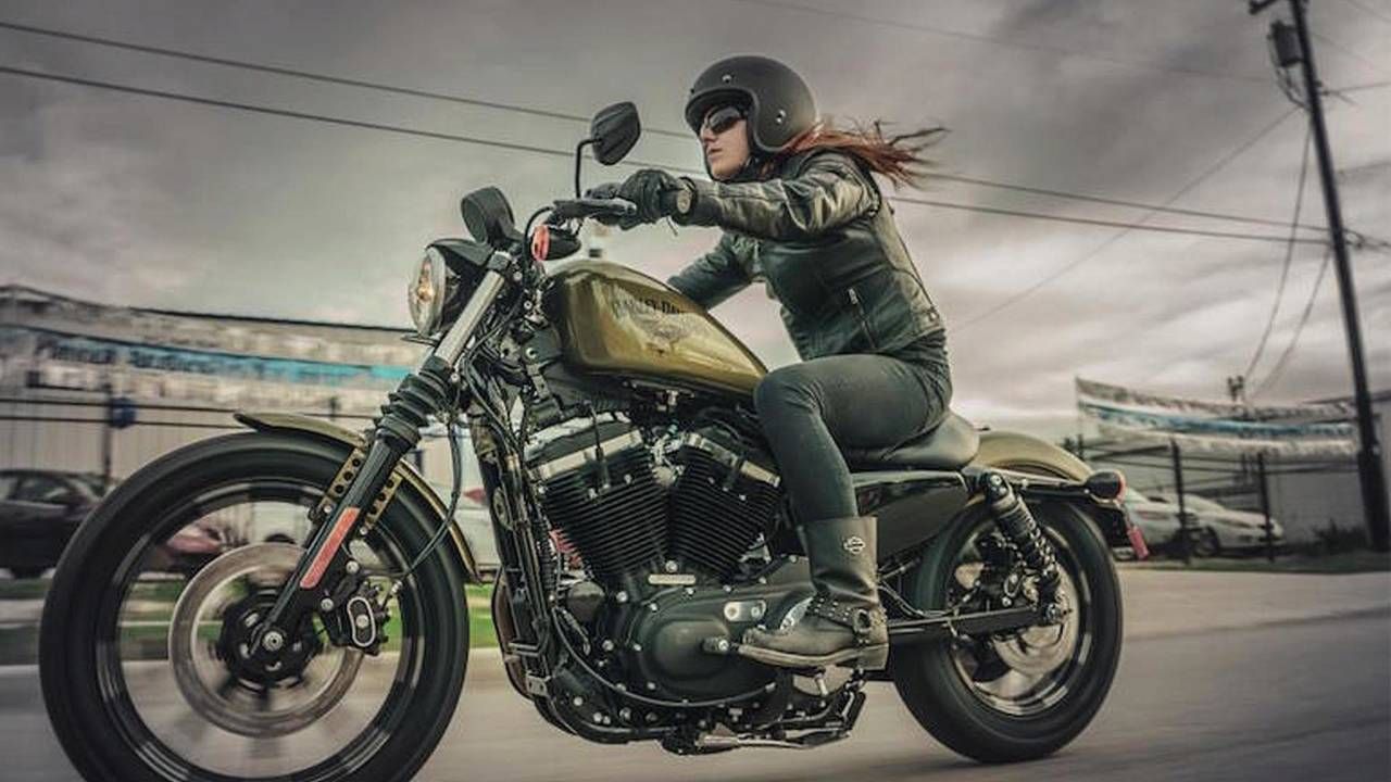 Woman riding a Harley
