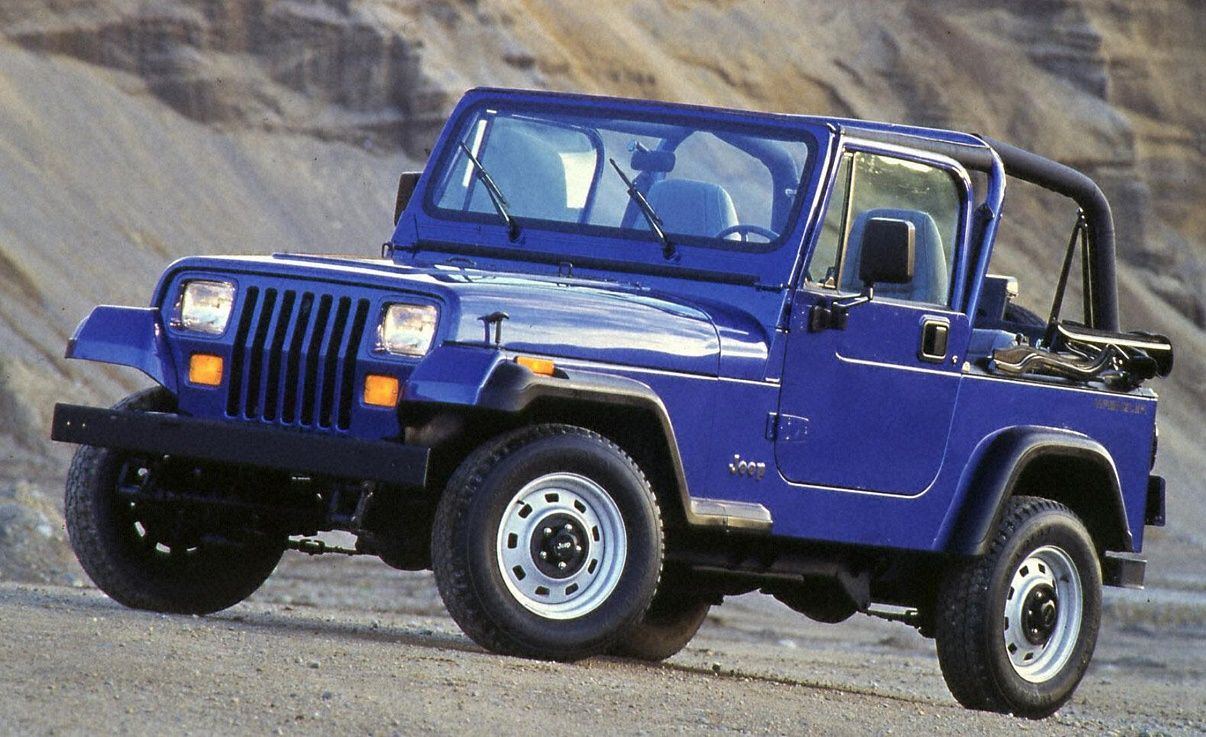 Dark Blue Metallic 1987 Jeep Wrangler on the mountain dirt